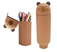 1 x 2 in 1 Soft Silicone School Pencil Case, Table Pen Holder, Zipper Closure, Pastel Pens Markers, Silicone Animal Pencil Cases