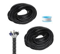 1 x 20 m cable conduit and 1 x 15 m cable protection hose, cable conduit black with 1 adhesive tape, cable hose, cable hiding, cable duct, flexible, bite-resistant, insulating, DIY length, for TV/PC