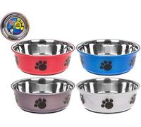 1 x 21cm PET Dog STAINLESS STEEL Food Water BOWL with PLASTIC Outer, 1 colour selected at random!