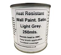 1 x 250ml Satin Light Grey Heat Resistant Wall Paint. Wood Burner Stove Alcove. Brick, concrete, plaster, cement board, rendering, metal, timber etc.