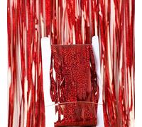 1 x 2m - Sparkle/Metallic/Champagne Foil Fringe Shimmer Curtain Tinsel Door Wedding Birthday Party Xmas Halloween Rainbow Backdrop Decoration (Sparkle Red)