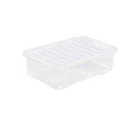 1 x 32L Litre Crystal Clear Underbed Plastic Storage Box With Lid Storage Container Stackable & Nestable Container For Living Room Bedroom Shoes Toys Garage Office Home & Kitchen Made in UK