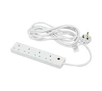 1 x 4 Way Gang Extension Lead 2m Plug Extension White Power Strip 3Pin Plug Socket Power Extension Cord 2 Metre 13A Amps Power Strip Wall Hanging Extension Plug Adaptor UK Pin Cord