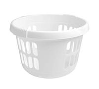 1 x 50L Litre snow White Plastic Round Laundry Basket Storage Clothes Washing Basket Laundry Hamper Basket Organiser For Toys Bathroom Laundry Room Kids Nursery (Round Basket)