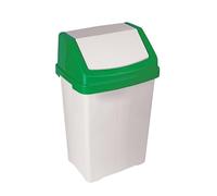 1 x 50L Wham Large White Plastic Swing Bin Waste Recycle Recycling Dustbins With White & Green Removable Swing Lid Rubbish Refused Bins Trash Can Paper Bin For Home Kitchen Bathroom Office
