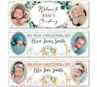 1 x 6FT Large Banner | Personalised Photo Christening Banner | Christening Banner Decorations | Christening Props | Christening Banner Background Decorations | Boy Blue