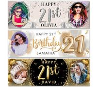 1 x 6FT Large Banner | Photo Personalised Happy Birthday Banner | 21st Birthday Decorations | Grey Design