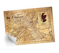 1 x A2 Edinburgh Map Vinyl Sticker Sheet - Vintage City Scotland Scottish Flag County Travel Door Poster Glossy Decal Wrap #82375