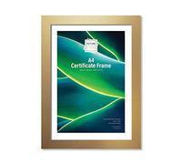 1 x A4 Gold Picture Frames Photo Frame Set MDF Wood With Real Glass Front 21 x 29.7 cm Photo Frames Certificate Frame Art Print Poster Frame Wall-Mountable & Freestanding For Office Home