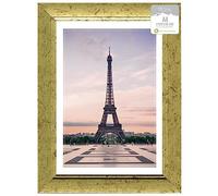 1 X A4 Picture Frames Photo Frame Set MDF Wood With Real Glass Front 21 x 29.7 cm Photo Frames Certificate Frame Art Print Poster Frame Wall-Mountable & Freestanding For Office Home (Gold)