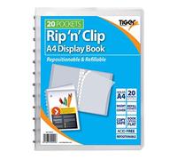 1 x A4 Rip N Clip Display Book Glass Clear Refill Storage Folder + 20 Wallets