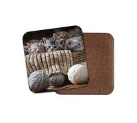 1 x Adorable Kittens Coaster - Wool Knitting Cat Mum Auntie Cute Fun #8855