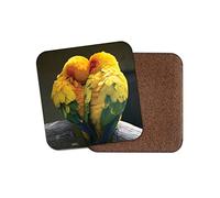 1 x Adorable Love Birds Coaster - Cute Valentine Parrot Budgie Pretty Fun #8680