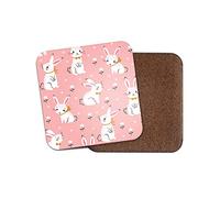 1 x Adorable White Bunny Coaster - Rabbit Pets Cartoon Cute Spring Kids #16758