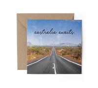 1 x Australia Awaits Greeting Card - Australian Road Flag Travel Travelling Holiday Landmarks Oz Gap Year Student Map Celebration #81593