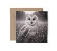 1 x Barn Owl Greeting Card - Bird Black & White Photography Birthday Gift #71890