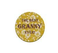 1 x Best Granny Ever Round Coaster - Grandma Gran Nan Yellow Floral Flowers Gift #70751