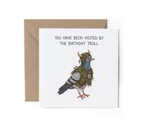 1 x Birthday Troll Pigeon Greeting Card - Funny Fantasy Creature #73817
