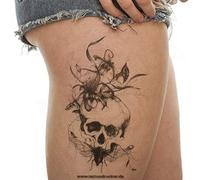 1 x Black Skull XL Tattoo - Moth Plants - Body Temporary Tattoo - HB241 (1)
