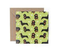 1 x Black Tan Dachshund Greeting Card - Sausage Dog Blue Puppy Pets Dogs Lover Fan Animals Pattern Birthday Thank You Friend Mum Dad #82848