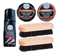 1 x Black Wax Shoe Polish 1 x Brown Wax Shoe Polish 50ML 1 x Instant Shoe Polish 100ML With Set Of 2 Shoe Boot Cleaning Brushes Gives Extra Shine Water Resistant Smooth Shiny Polish For Leather Shoes