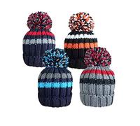 1 x Boys Striped Chunky Knitted Ski Thermal Hat with R80 Soft Teddy Fur Fleece Lining & Large Bobble Size Approx. 5-10 Years (Only one hat Will be Supplied at Random)