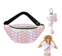 1 x Bum Bag, Mchadchen Handbag, Glittering Belly Bag, Fchier Women, Waterproof, Butterfly Keyring, Belt Bag for Festival Travel