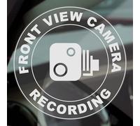 1 x C45E Front View Camera Recording Sticker Window CCTV Security Sign Round Warning Dash Cam Car Taxi White on Clear 100mm (Externally to Smooth Surfaces)