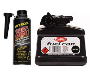 1 x CarPlan Black 5 Litre Diesel Fuel Can & Plastic Spout + Nitrox Cat Clean