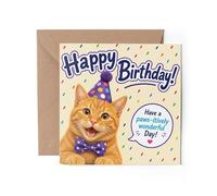 1 x Cat Greeting Card - Ginger Kitten Pets Animal Funny Pun Happy Birthday Men's Women's #84450