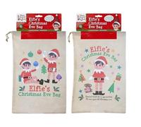 1 x Child Christmas Eve Bag Box Elf Elves Drawstring 29cm x 43cm