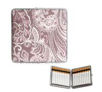 1 x Cigarette Case Made of Leather and Metal, Cigarette Box for 20 Cigarettes, Elegant Cigarette Box with Elastic Band, Portable Cigarette Cases for Women, Gift for Smoking Lovers (Pink)
