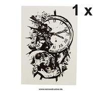 1 x Clock + Skull Body Tattoo - XL Temporary Skin Tattoo HB390 (1)