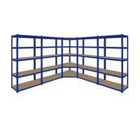 1 x Corner Garage Racking Unit & 4 x Single Racking Storage Units / 5 T-Rax Blue Steel & MDF Shelves / 6925kg capacity / 265kg per shelf / Free Rubber Mallet Blue