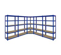 1 x Corner Garage Racking Unit & 4 x Single Racking Storage Units / 5 T-Rax Blue Steel & MDF Shelves / 6925kg capacity / 265kg per shelf / Free Rubber Mallet Blue