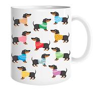 1 x Cute Dachshund Mug White Ceramic Mug Double-Sided Print Sausage Dog Theme Microwave Safe Coffee Mug Tea Cup Perfect Presents for Dog Lovers Office, Home, Birthday & Christmas.