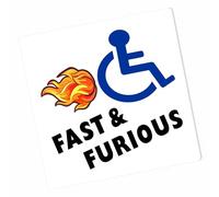 1 x D12E Funny Sticker Joke Fast and Furious Disabled Sign Car Van Disability Mobility Outside Window Truck Vehicle Self Adhesive Handicapped Logo Full Colour External Label 100mm