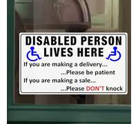 1 x D15 Sticker Disabled Person Lives Here Please Be Patient Internal Information Sign Delivery Sales Mobility Disability Label Window Decal 140x80mm