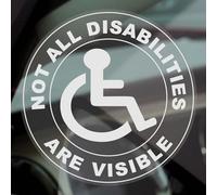 1 x D30 Sticker Not All Disabilities are Visible Sign Car Disabled Window Badge Blue Holder Awareness Notice Driver Vehicle Disability Wheelchair White on Clear Round Vinyl Label Decal 100mm