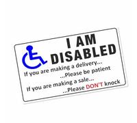 1 x D34E I am Disabled Sticker External Door Information Sign Delivery Sales Decal Mobility Disability Home Advice Notice Awareness Label 140x80mm