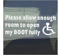 1 x D49 Sticker Disabled Please Allow Enough Room To Open My BOOT Fully Vehicle Car Van Disability Sign Mobility Window Handicapped 200x87mm (Inside Window to Face Outwards *Not for Tinted Windows*)