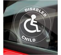 1 x D87 Sticker Disabled Child Window Disability Sign Car Warning Label Notice Logo Son Daughter Badge Round White onto Clear 100mm