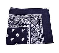 1 x Dark Blue Cotton Paisley Bandana with White Design Pattern on Both Side Neck Scarf
