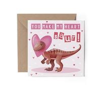 1 x Dinosaur Greeting Card - Velociraptor Valentine's Day Anniversary Love Partner Happy Birthday Dino Funny Pun Thank You Cartoon #83026