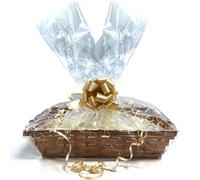 1 x DIY Make Your Own Hamper Wicker Gift Basket Box Kit with Shred+Cellophane+Bow Bamboo Baskets S, M, L, XL, XXL for Gift Hampers Christmas Birthday Christening Baby Shower Empty 4 Pcs Kit (Small)