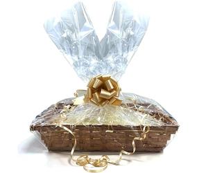 1 x DIY Make Your Own Hamper Wicker Gift Basket Box Kit with Shred+Cellophane+Bow Bamboo Baskets S, M, L, XL, XXL for Gift Hampers Easter Birthday Christening Baby Shower, Fathers Day 4Pcs Kit (Large)