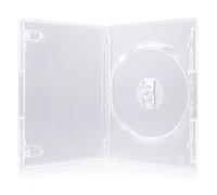 1 x Dragon Trading Amaray Single Clear DVD Case 14mm Spine for 1 Disc - Premium Transparent CD DVD Blu Ray Storage Case with Internal Booklet Clips, Red Security Tag Holder & Locking Hub