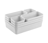 1 x Drawer Organiser Set, Storage Box, One-Piece Divider System, Adjustable Utensils, Storage Space, Living Room, Bathroom, Plastic, Light Grey