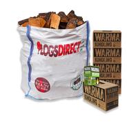 1 x Dumpy Bag Kiln Dried Ready to Burn Hardwood Log, 5 x Large Boxes Wama Kiln Dried Kindling Sticks & 1 x Box Eco Wood Wool Firelighters - Stove Multifuel Appliance Open Fires Firewood Starter Kit