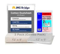1 x Dust Sheet Cotton 12ft x 9ft and 1 x Polythene Dust Sheet 12ft x 9ft **Combo Pack** Ideal for Painting, Decorating, Furniture, Heavy Duty Large Plastic Drop Cloth Paint Protection Cover (2 Pack)
